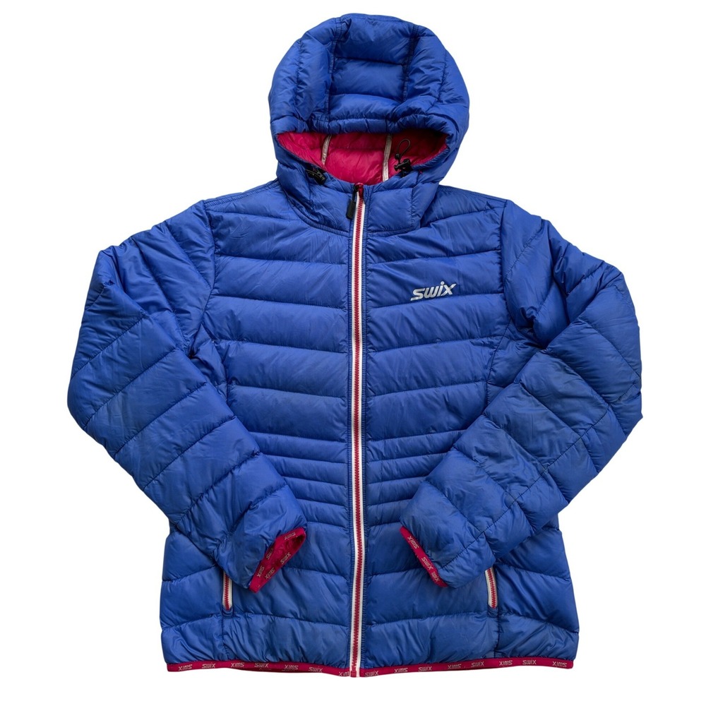 Swix Puffer Jacket Women XL Blue Excellent Hooded Full Zip Quilted